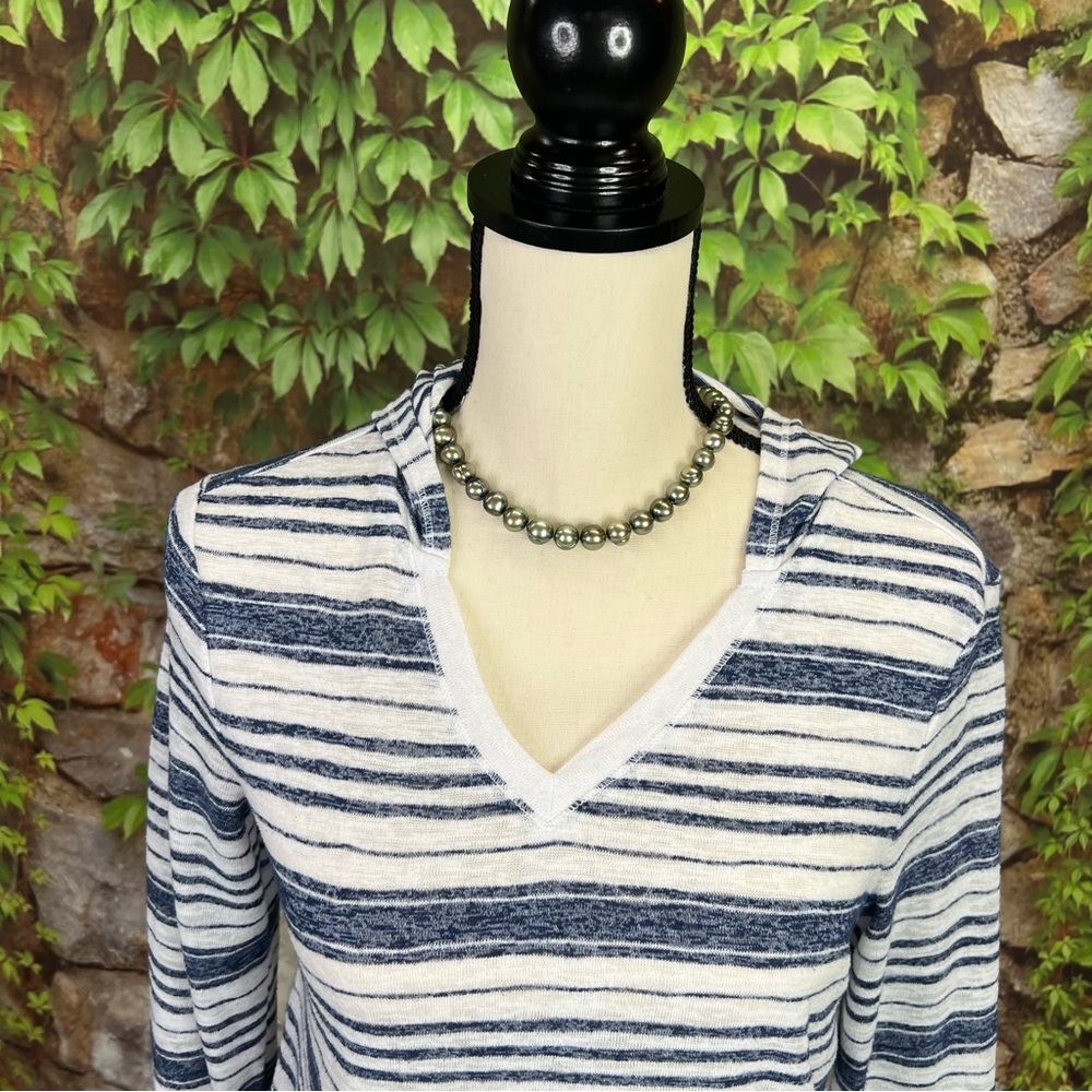 SUNDAY Nautical Casual Burnout Navy and White Striped Hoodie, XS - Picture 7 of 11